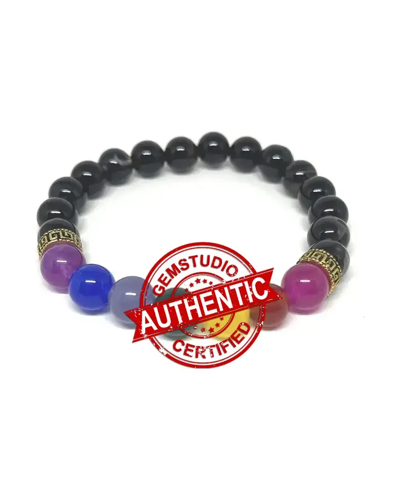 Black Banded Agate Onyx 7 Chakra Bracelet