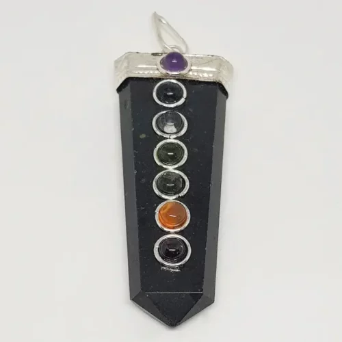 Black Tourmaline 7 Chakra Pencil Pendant