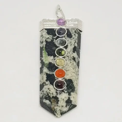 Black White Tourmaline 7 Chakra Pencil Pendant