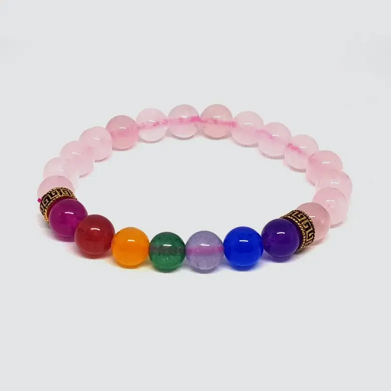 Rose Quartz 7 Chakra Bracelet