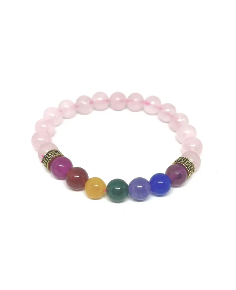 Rose Quartz 7 Chakra Bracelet