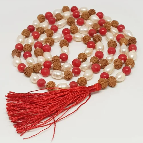 Rudraksha and Moonga Pearl Mala