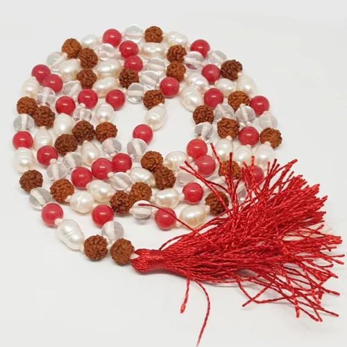 Rudraksha Sphatik and Moonga Pearl Mala