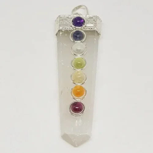 Selenite 7 Chakra Pencil Pendant