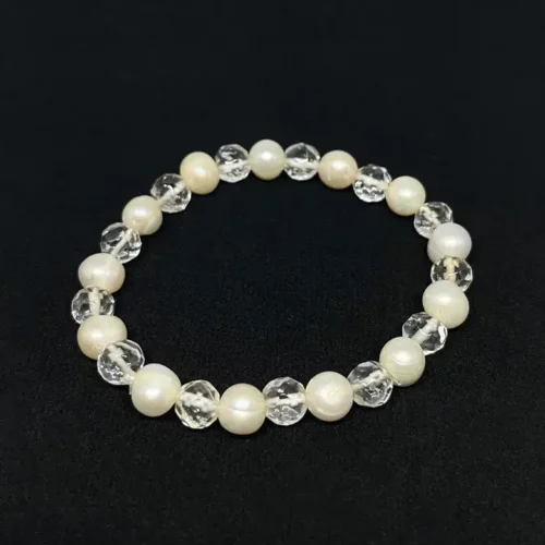 White Pearl & Crystal Bracelet